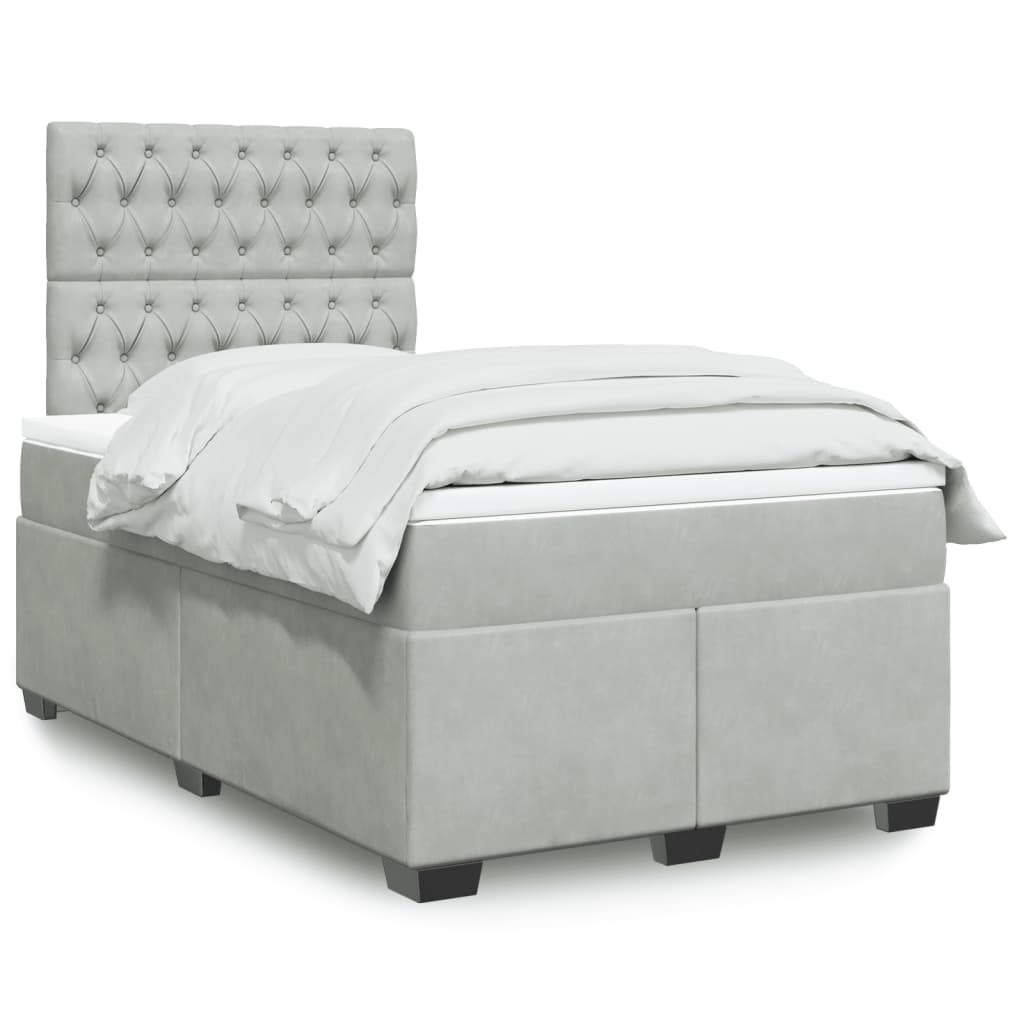 vidaXL Κρεβάτι Boxspring με Στρώμα Ανοιχτό Γκρι 120x200 εκ. Βελούδινο