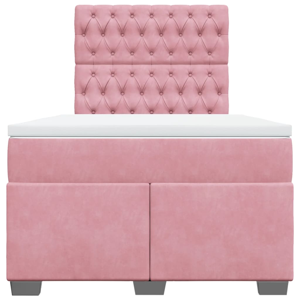 vidaXL Κρεβάτι Boxspring με Στρώμα Ροζ 120x200 εκ. Βελούδινο