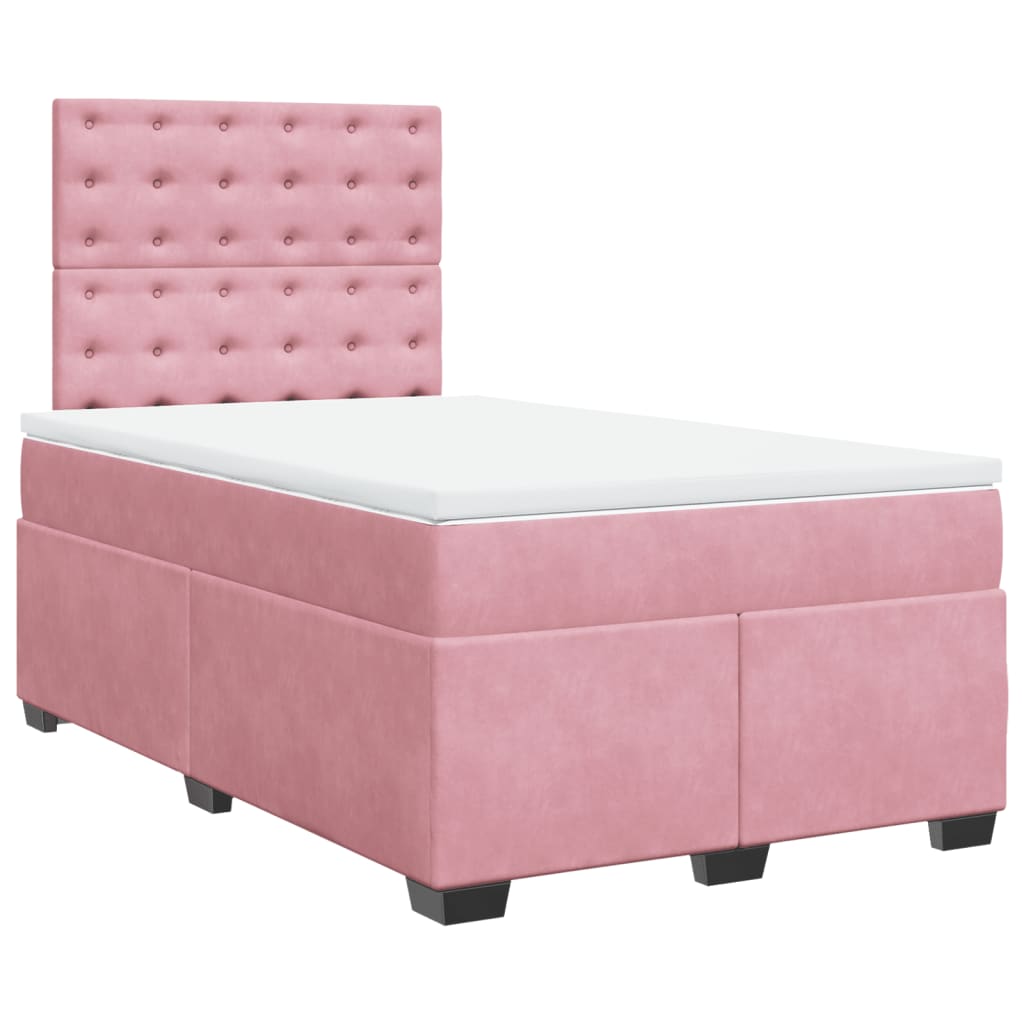 vidaXL Κρεβάτι Boxspring με Στρώμα Ροζ 120x200 εκ. Βελούδινο