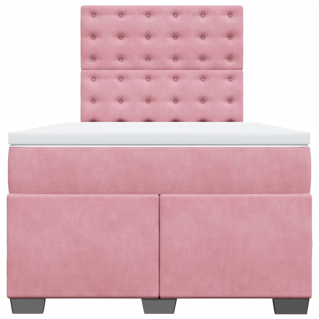 vidaXL Κρεβάτι Boxspring με Στρώμα Ροζ 120x200 εκ. Βελούδινο