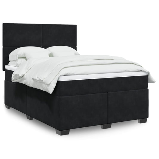 vidaXL Κρεβάτι Boxspring με Στρώμα Μαύρο 140x190 εκ. Βελούδινο