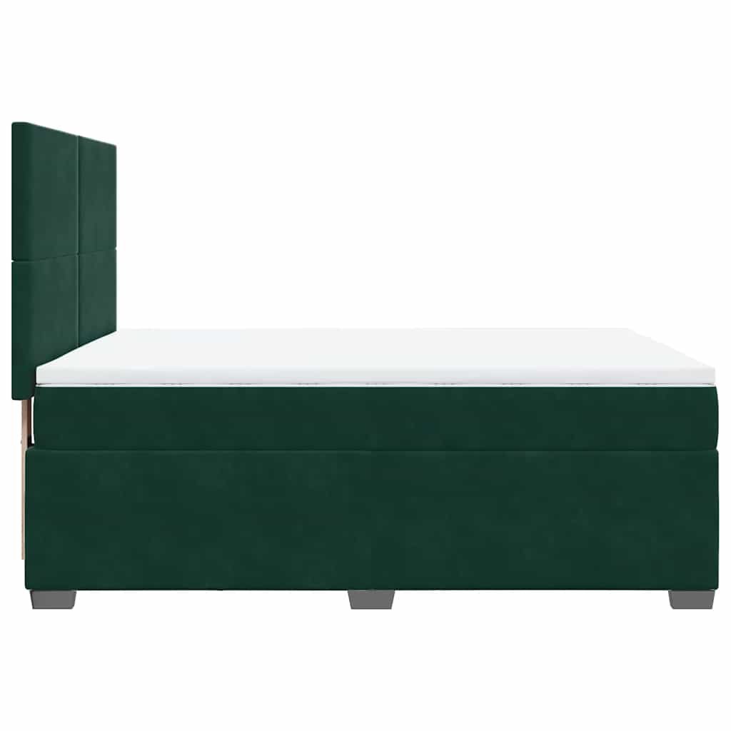 vidaXL Κρεβάτι Boxspring με Στρώμα Σκούρο Πράσινο 140x190εκ. Βελούδινο