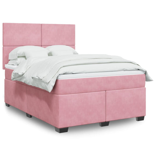 vidaXL Κρεβάτι Boxspring με Στρώμα Ροζ 140x190 εκ. Βελούδινο