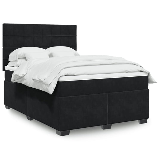 vidaXL Κρεβάτι Boxspring με Στρώμα Μαύρο 140x190 εκ. Βελούδινο