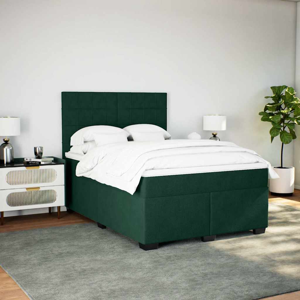 vidaXL Κρεβάτι Boxspring με Στρώμα Σκούρο Πράσινο 140x190εκ. Βελούδινο