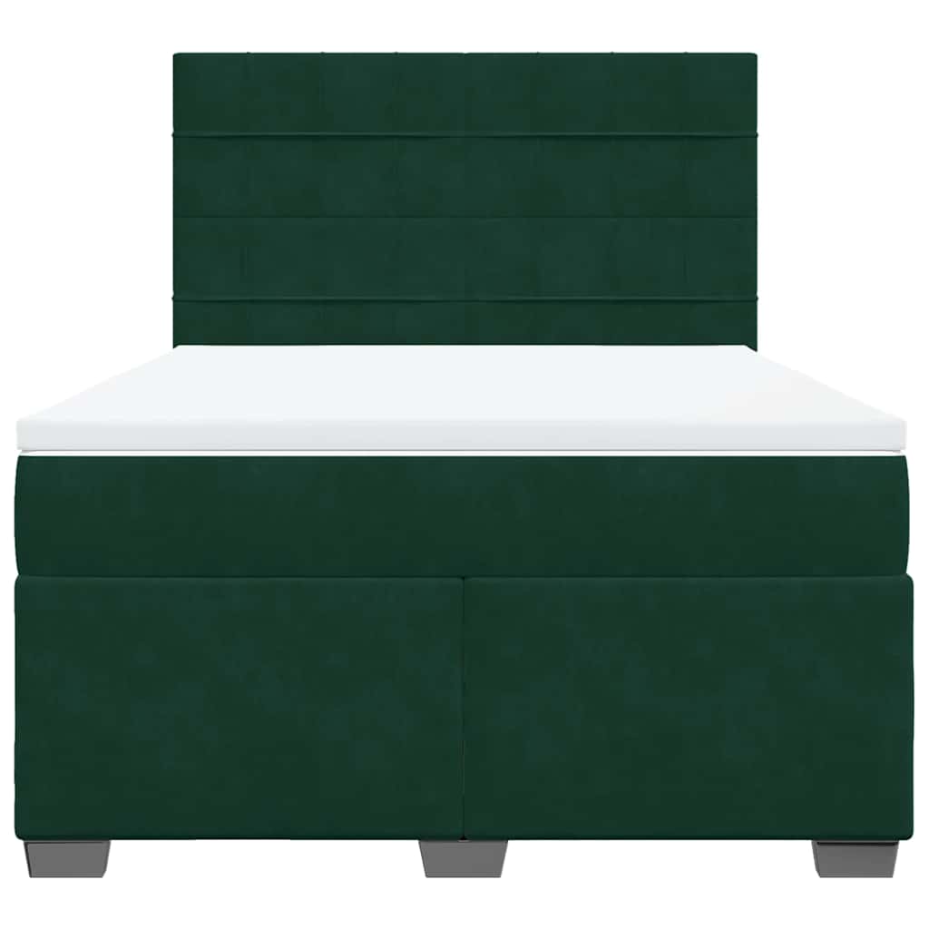vidaXL Κρεβάτι Boxspring με Στρώμα Σκούρο Πράσινο 140x190εκ. Βελούδινο