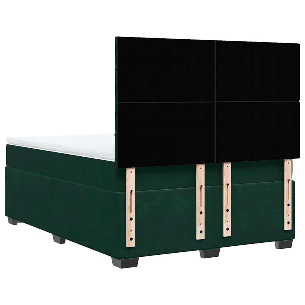 vidaXL Κρεβάτι Boxspring με Στρώμα Σκούρο Πράσινο 140x190εκ. Βελούδινο