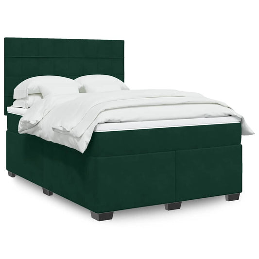 vidaXL Κρεβάτι Boxspring με Στρώμα Σκούρο Πράσινο 140x190εκ. Βελούδινο