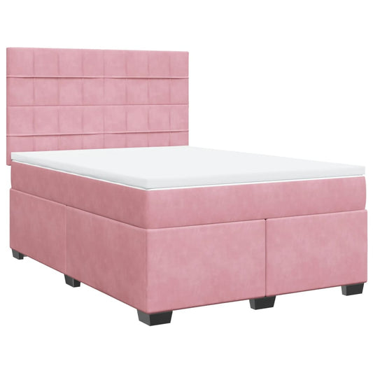 vidaXL Κρεβάτι Boxspring με Στρώμα Ροζ 140x190 εκ. Βελούδινο