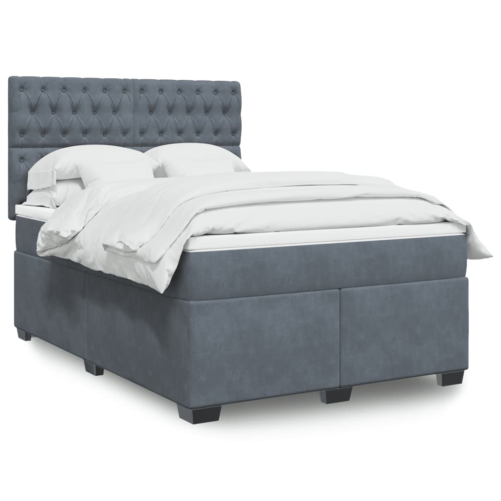 vidaXL Κρεβάτι Boxspring με Στρώμα Σκούρο Γκρι 140x190 εκ. Βελούδινο
