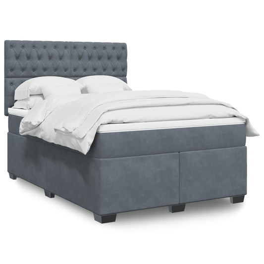 vidaXL Κρεβάτι Boxspring με Στρώμα Σκούρο Γκρι 140x190 εκ. Βελούδινο