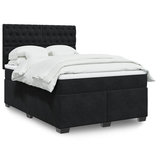 vidaXL Κρεβάτι Boxspring με Στρώμα Μαύρο 140x190 εκ. Βελούδινο