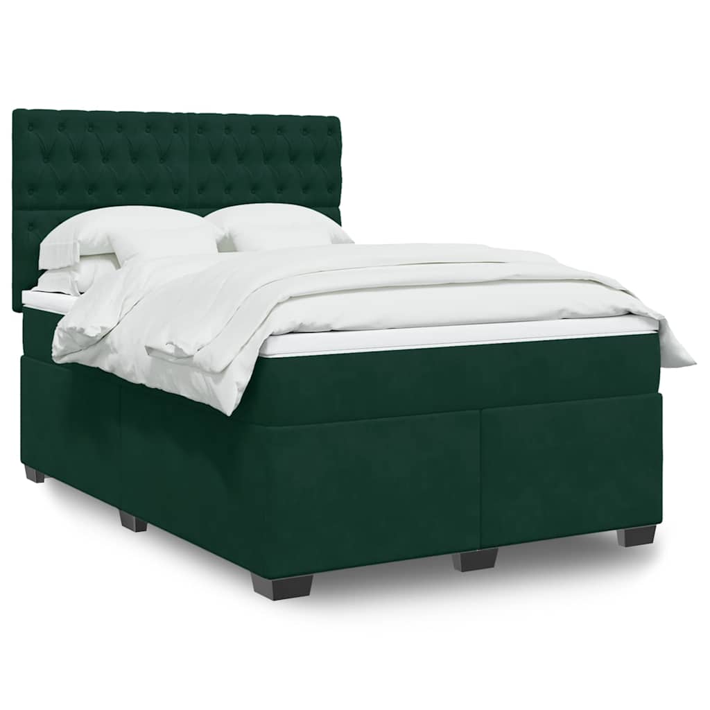 vidaXL Κρεβάτι Boxspring με Στρώμα Σκούρο Πράσινο 140x190εκ. Βελούδινο