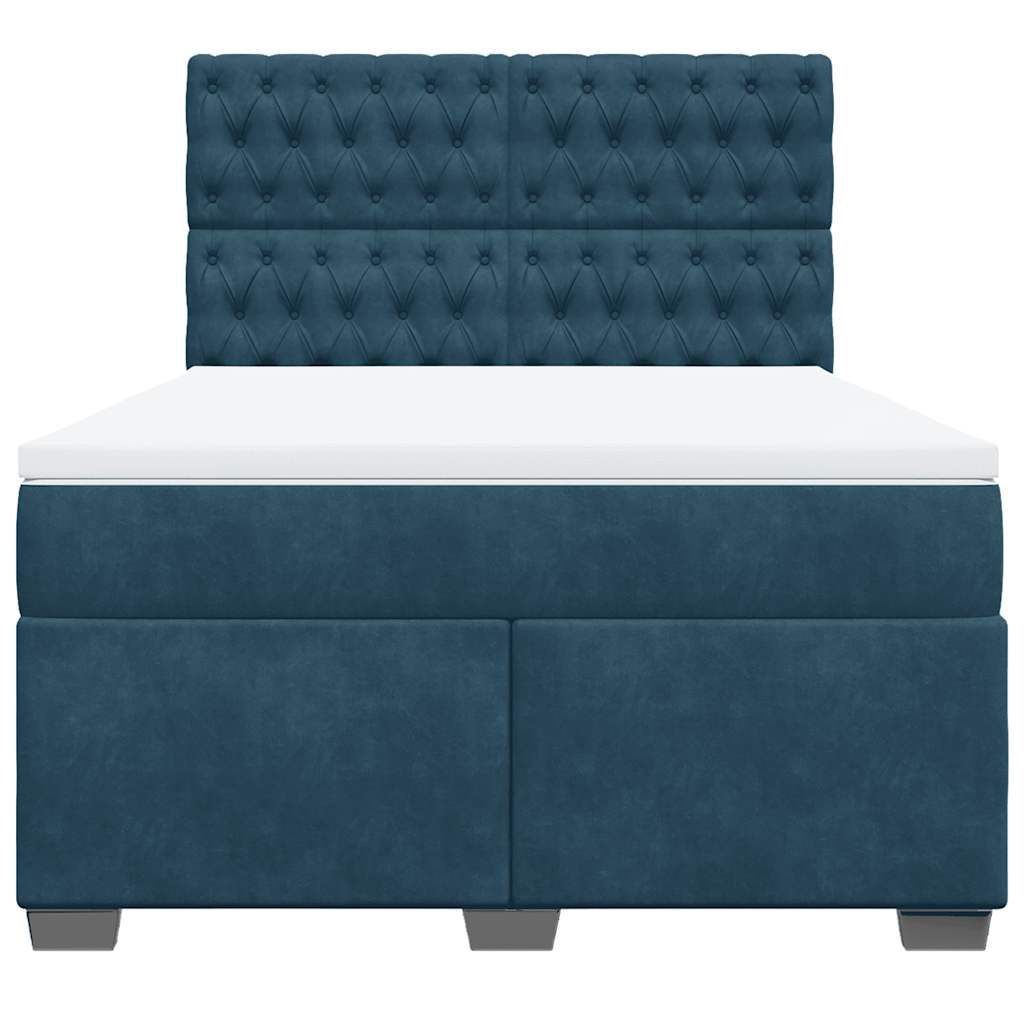 vidaXL Κρεβάτι Boxspring με Στρώμα Μπλε 140x190 εκ. Βελούδινο
