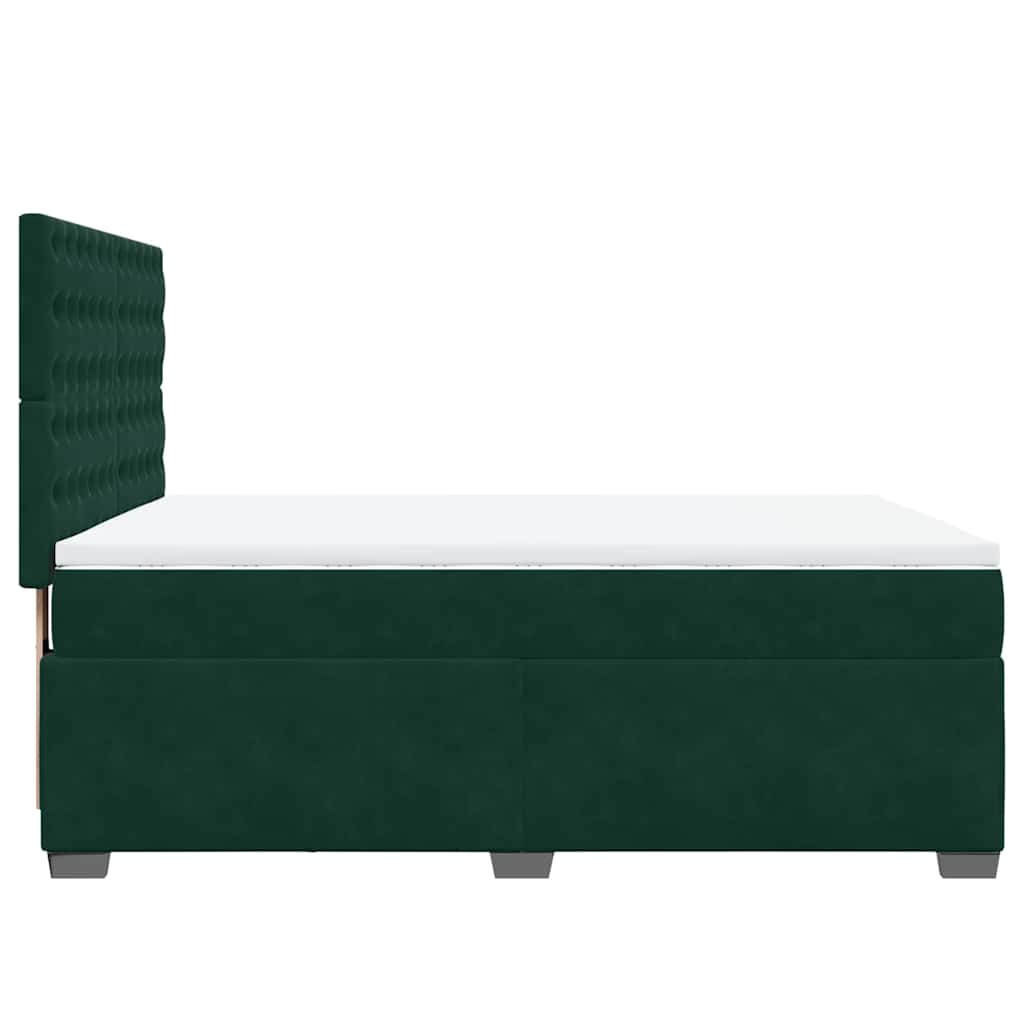 vidaXL Κρεβάτι Boxspring με Στρώμα Σκούρο Πράσινο 140x190εκ. Βελούδινο