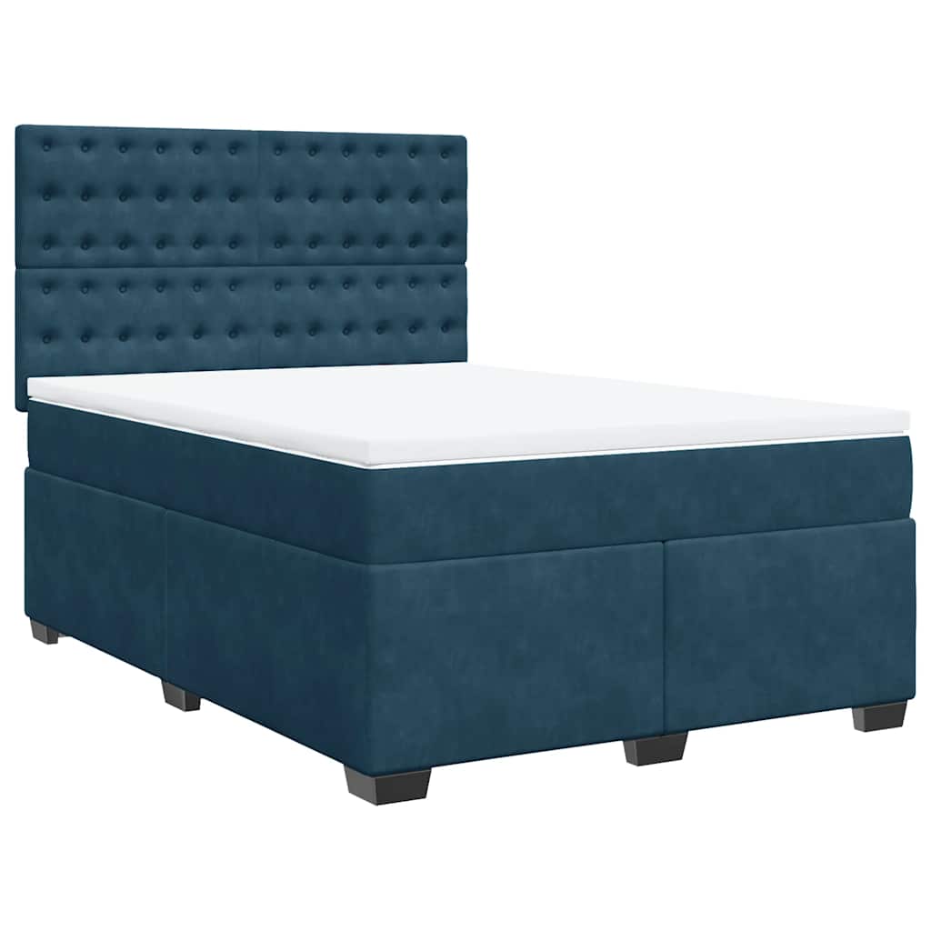 vidaXL Κρεβάτι Boxspring με Στρώμα Μπλε 140x190 εκ. Βελούδινο
