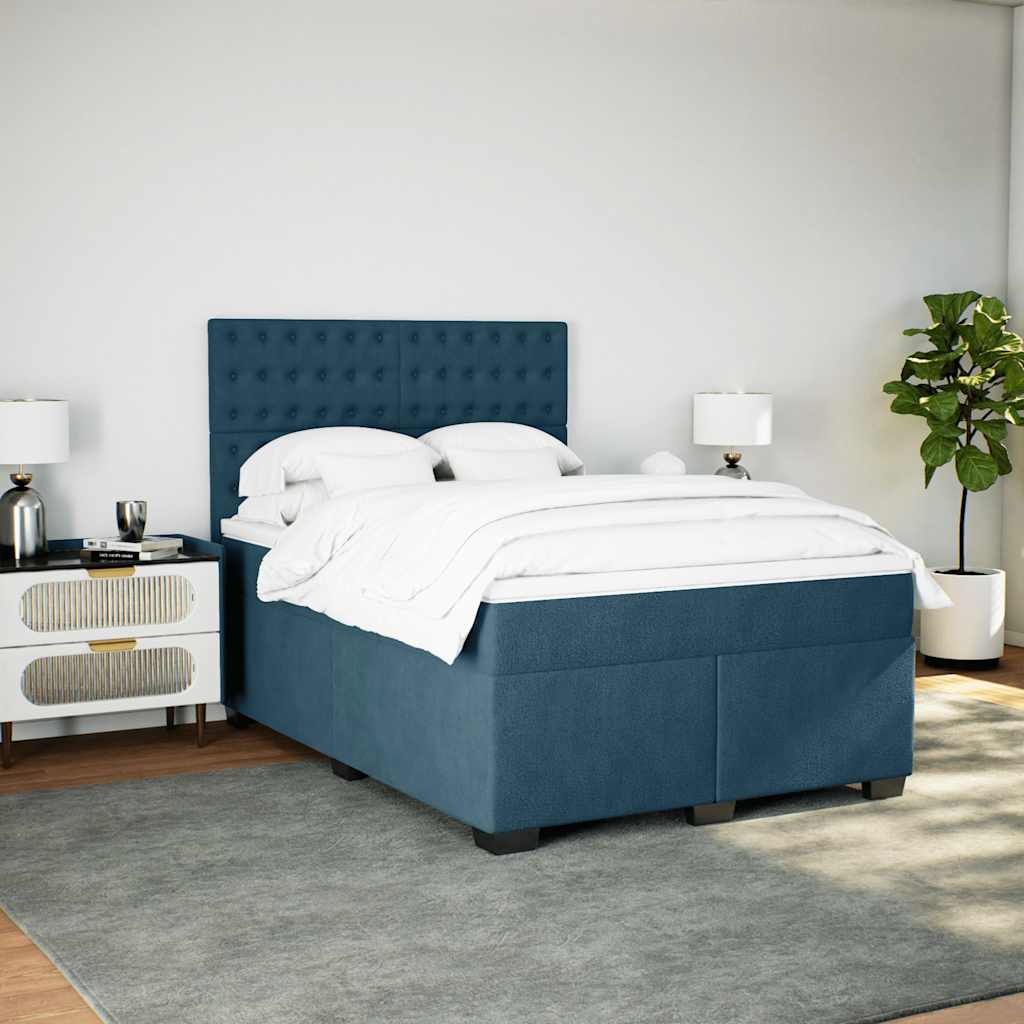vidaXL Κρεβάτι Boxspring με Στρώμα Μπλε 140x190 εκ. Βελούδινο