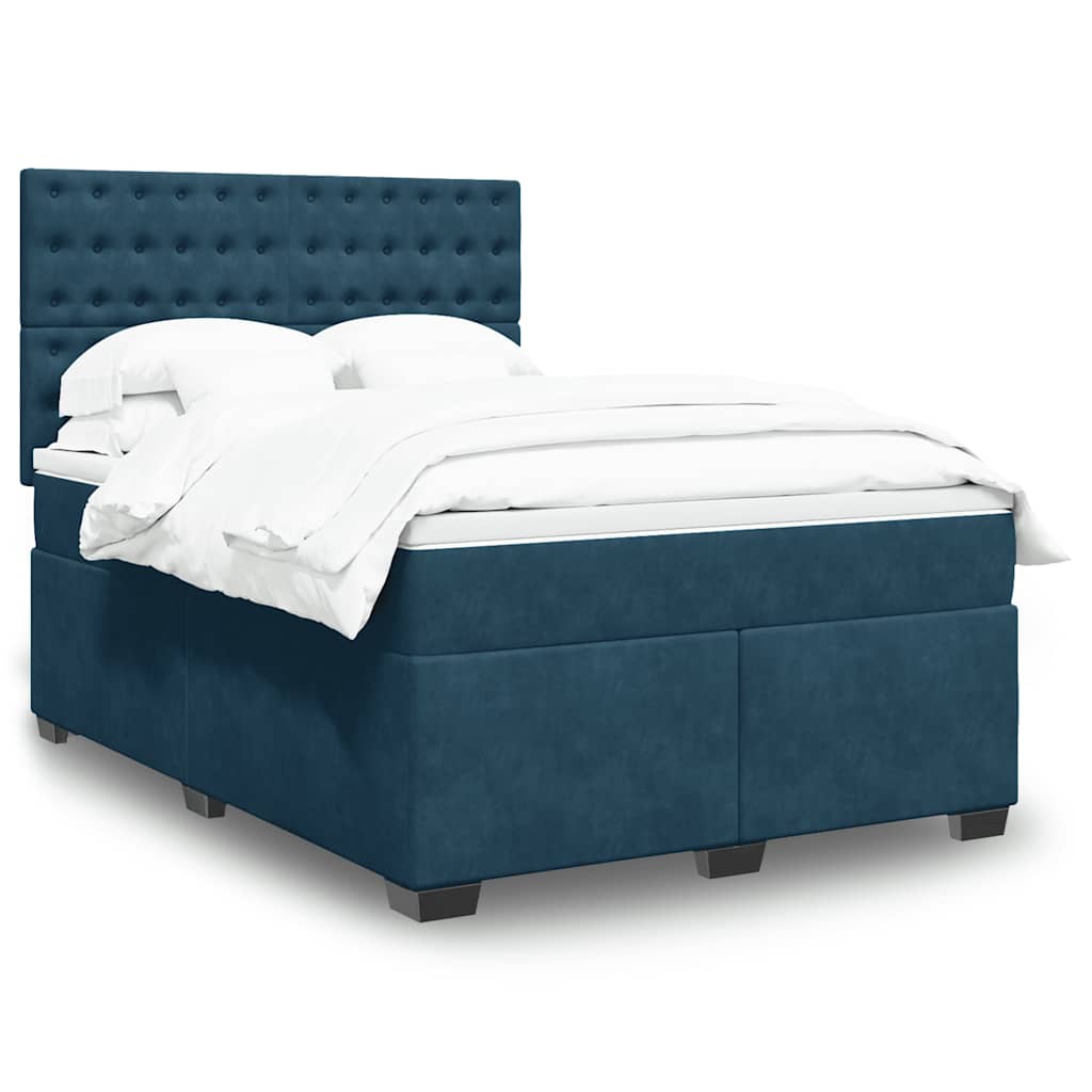 vidaXL Κρεβάτι Boxspring με Στρώμα Μπλε 140x190 εκ. Βελούδινο
