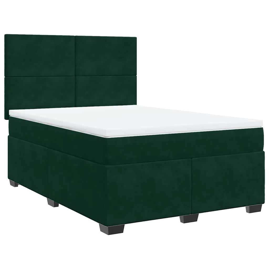 vidaXL Κρεβάτι Boxspring με Στρώμα Σκούρο Πράσινο 140x200εκ. Βελούδινο