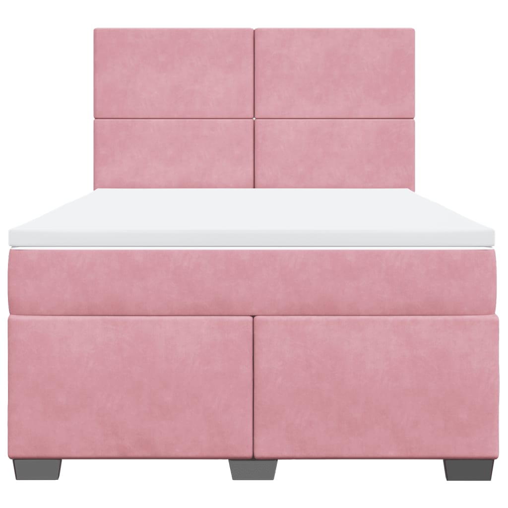 vidaXL Κρεβάτι Boxspring με Στρώμα Ροζ 140x200 εκ. Βελούδινο
