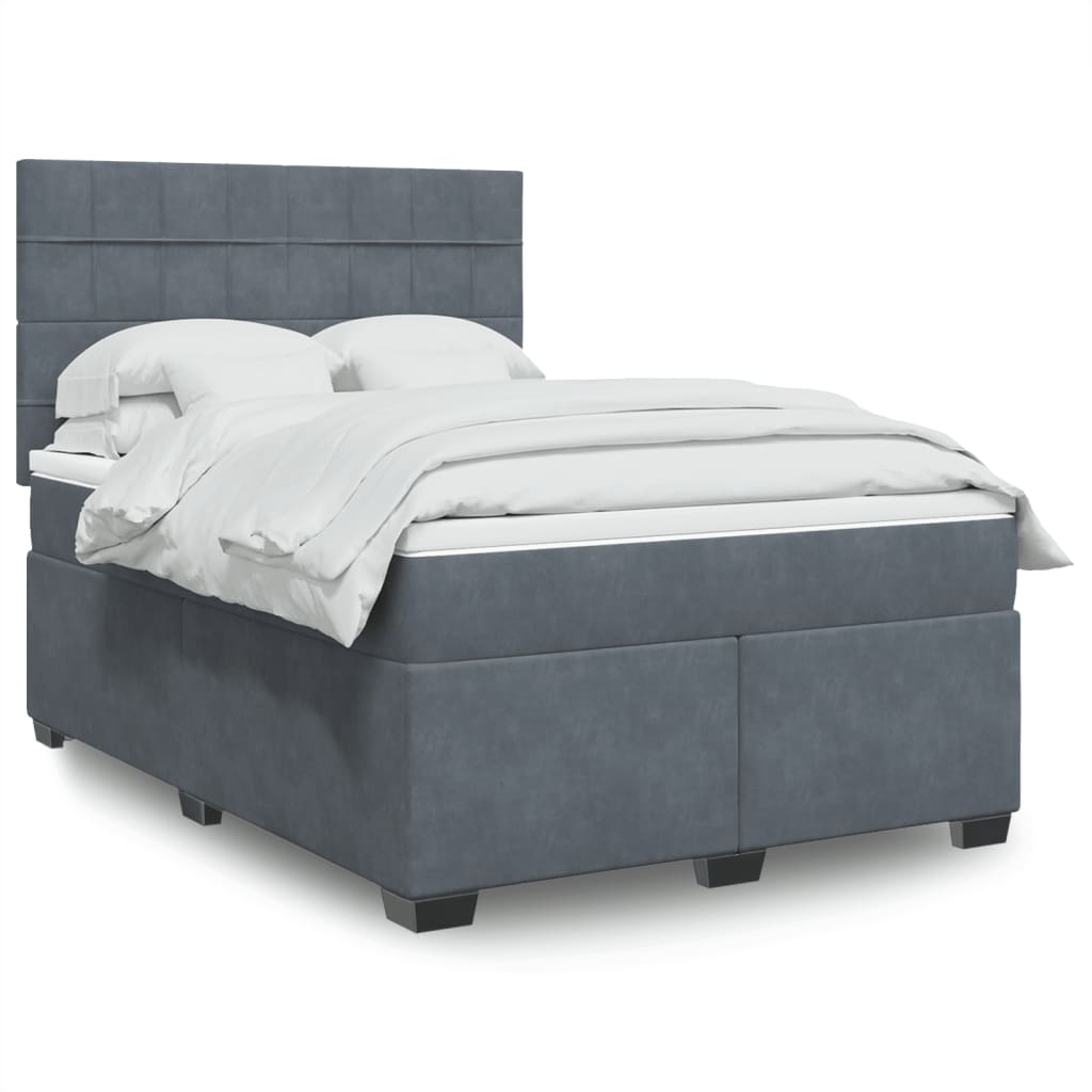 vidaXL Κρεβάτι Boxspring με Στρώμα Σκούρο Γκρι 140x200 εκ. Βελούδινο