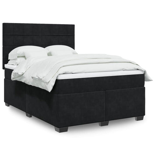 vidaXL Κρεβάτι Boxspring με Στρώμα Μαύρο 140x200 εκ. Βελούδινο