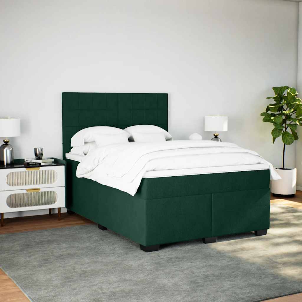 vidaXL Κρεβάτι Boxspring με Στρώμα Σκούρο Πράσινο 140x200εκ. Βελούδινο