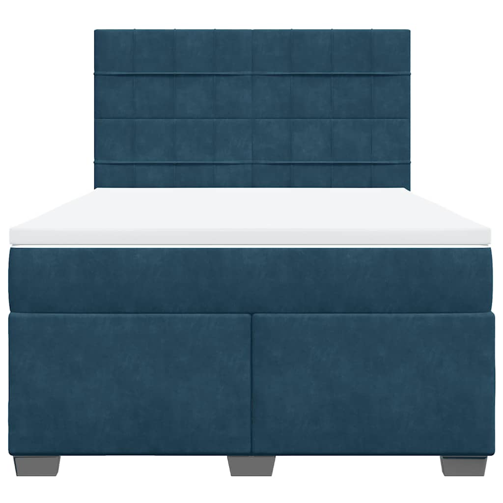 vidaXL Κρεβάτι Boxspring με Στρώμα Μπλε 140x200 εκ. Βελούδινο