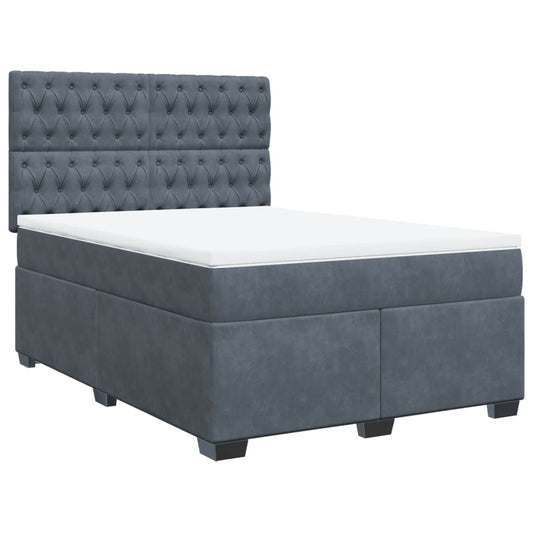 vidaXL Κρεβάτι Boxspring με Στρώμα Σκούρο Γκρι 140x200 εκ. Βελούδινο
