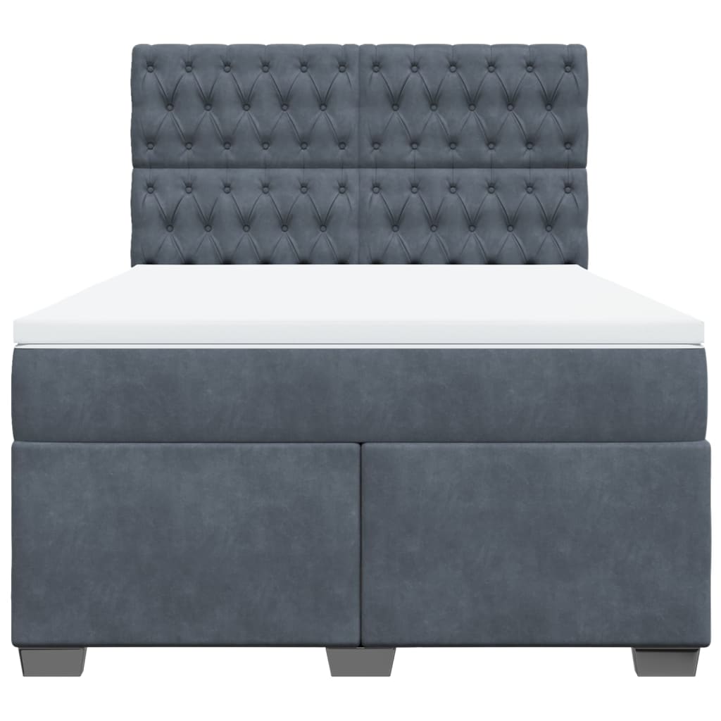 vidaXL Κρεβάτι Boxspring με Στρώμα Σκούρο Γκρι 140x200 εκ. Βελούδινο