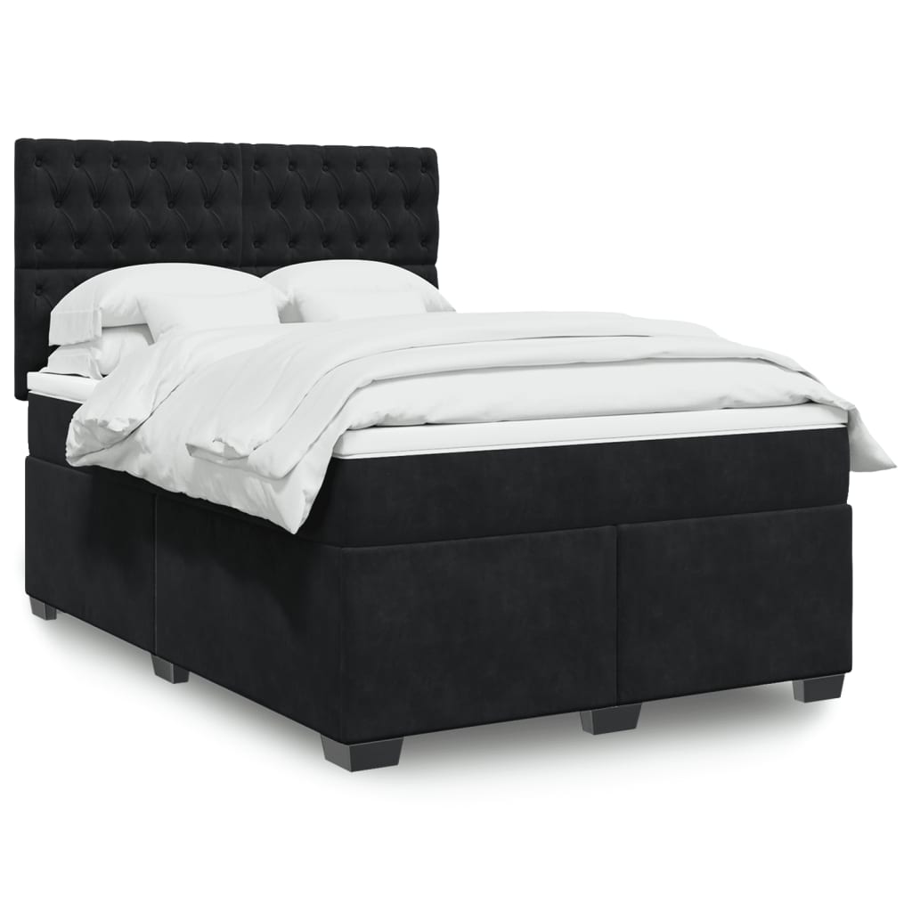 vidaXL Κρεβάτι Boxspring με Στρώμα Μαύρο 140x200 εκ. Βελούδινο