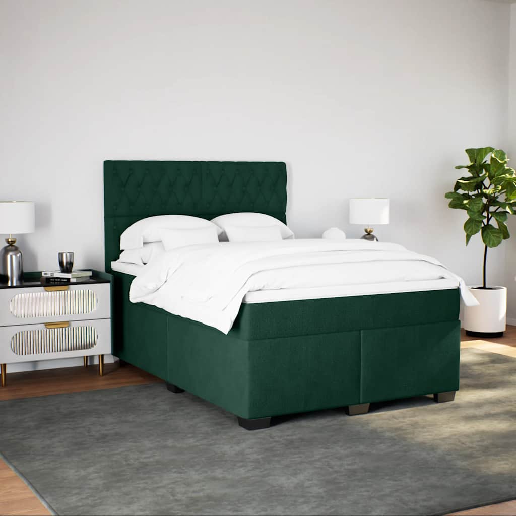 vidaXL Κρεβάτι Boxspring με Στρώμα Σκούρο Πράσινο 140x200εκ. Βελούδινο