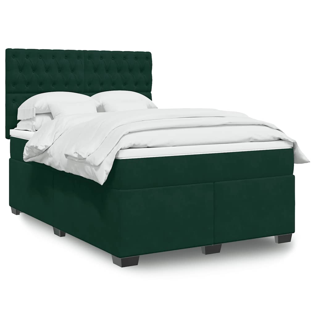 vidaXL Κρεβάτι Boxspring με Στρώμα Σκούρο Πράσινο 140x200εκ. Βελούδινο