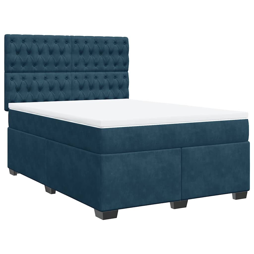 vidaXL Κρεβάτι Boxspring με Στρώμα Μπλε 140x200 εκ. Βελούδινο
