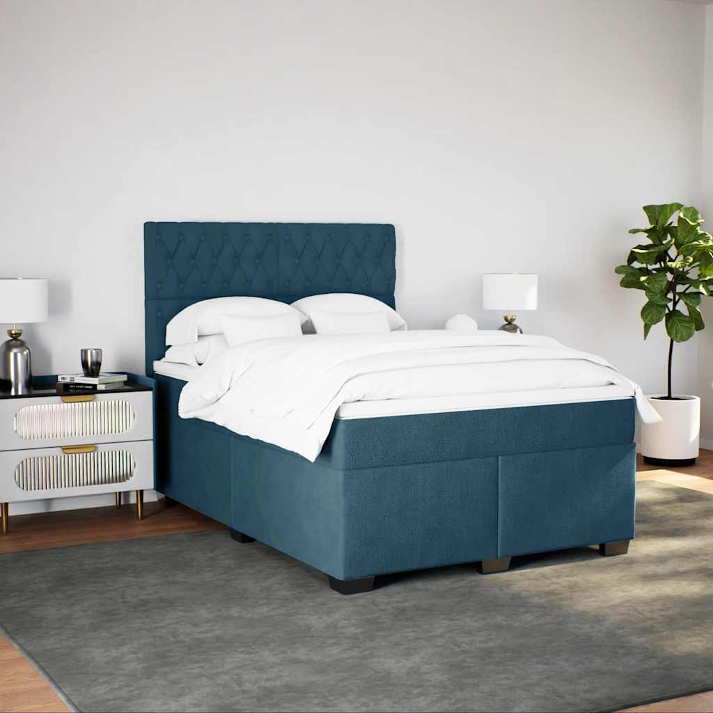 vidaXL Κρεβάτι Boxspring με Στρώμα Μπλε 140x200 εκ. Βελούδινο