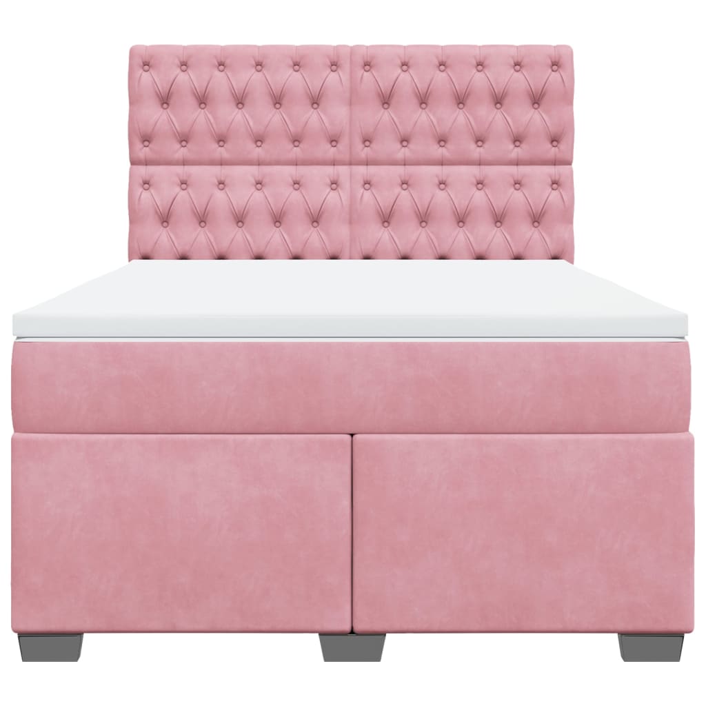 vidaXL Κρεβάτι Boxspring με Στρώμα Ροζ 140x200 εκ. Βελούδινο