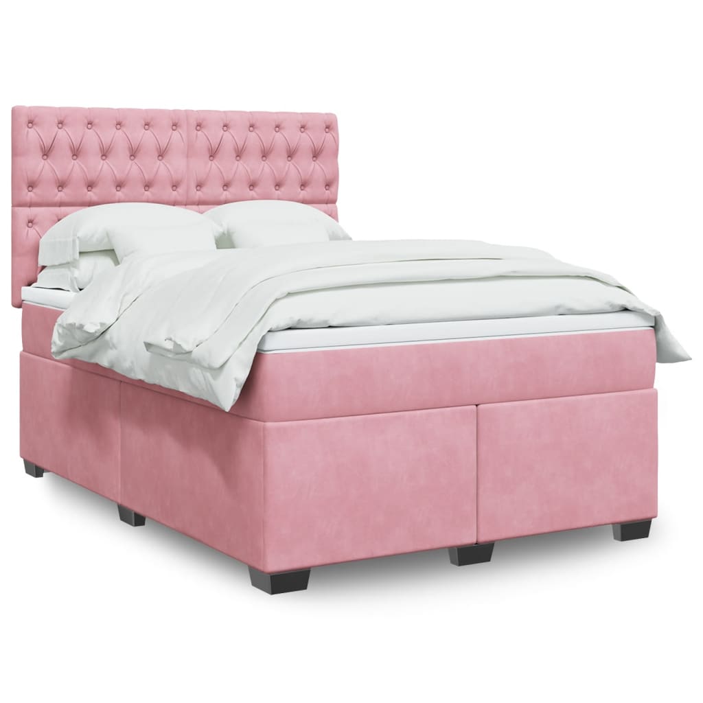 vidaXL Κρεβάτι Boxspring με Στρώμα Ροζ 140x200 εκ. Βελούδινο