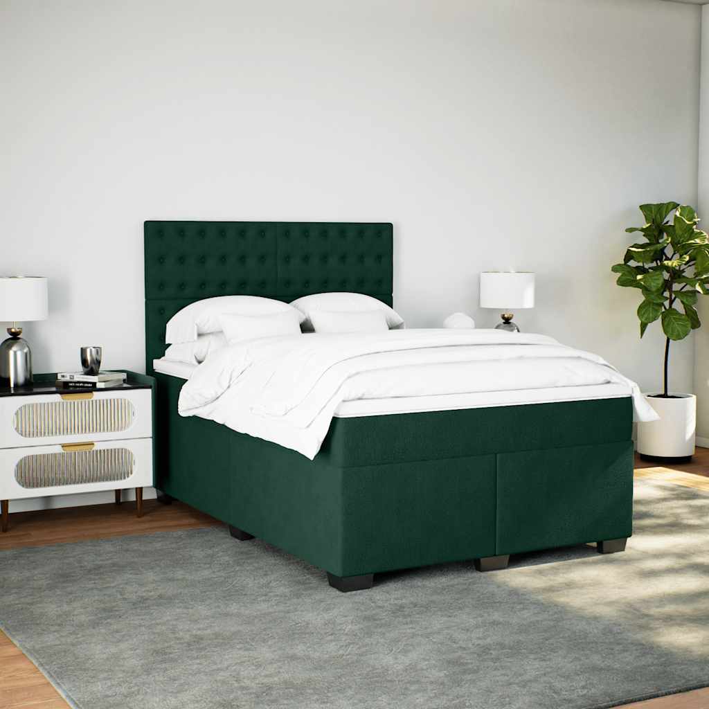 vidaXL Κρεβάτι Boxspring με Στρώμα Σκούρο Πράσινο 140x200εκ. Βελούδινο