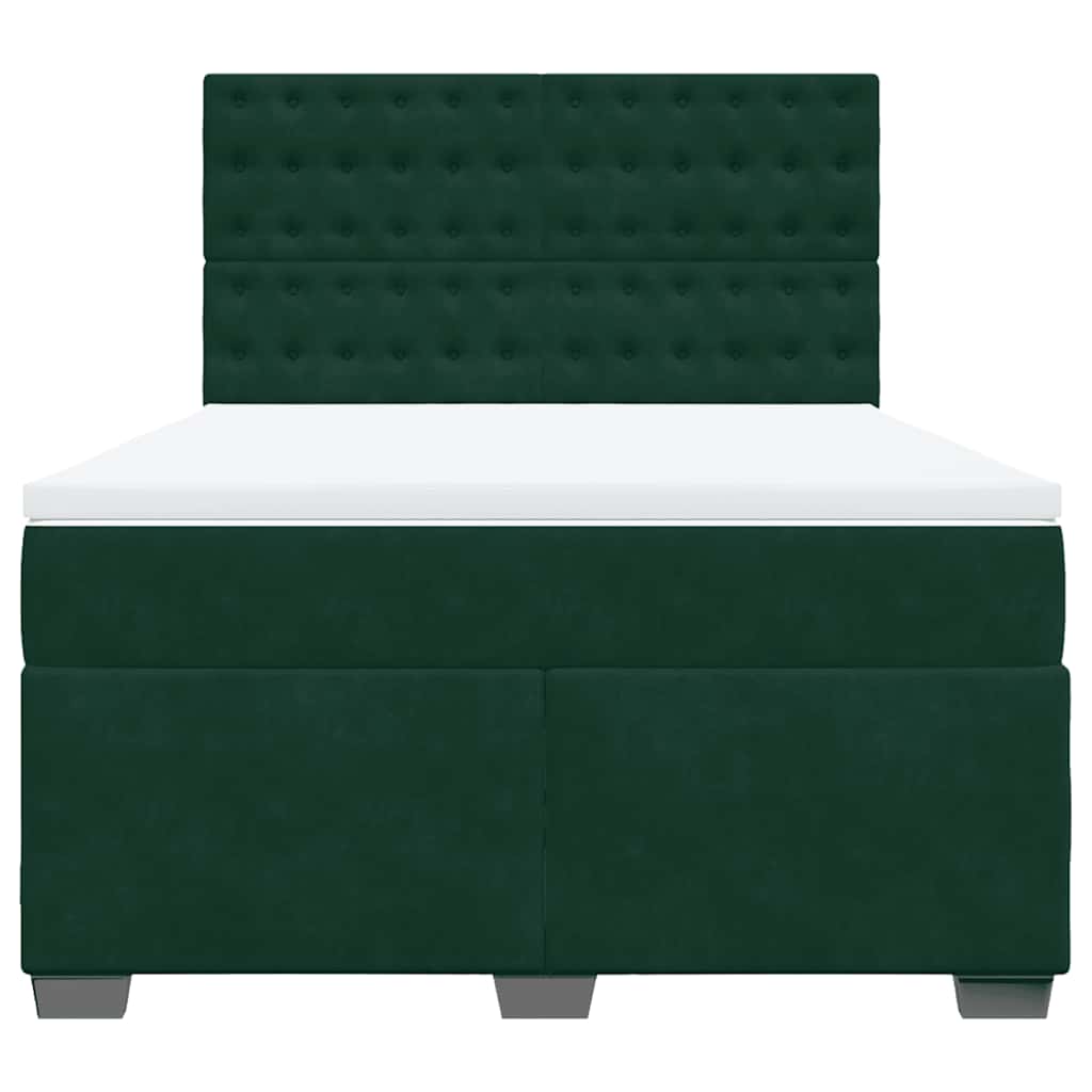vidaXL Κρεβάτι Boxspring με Στρώμα Σκούρο Πράσινο 140x200εκ. Βελούδινο