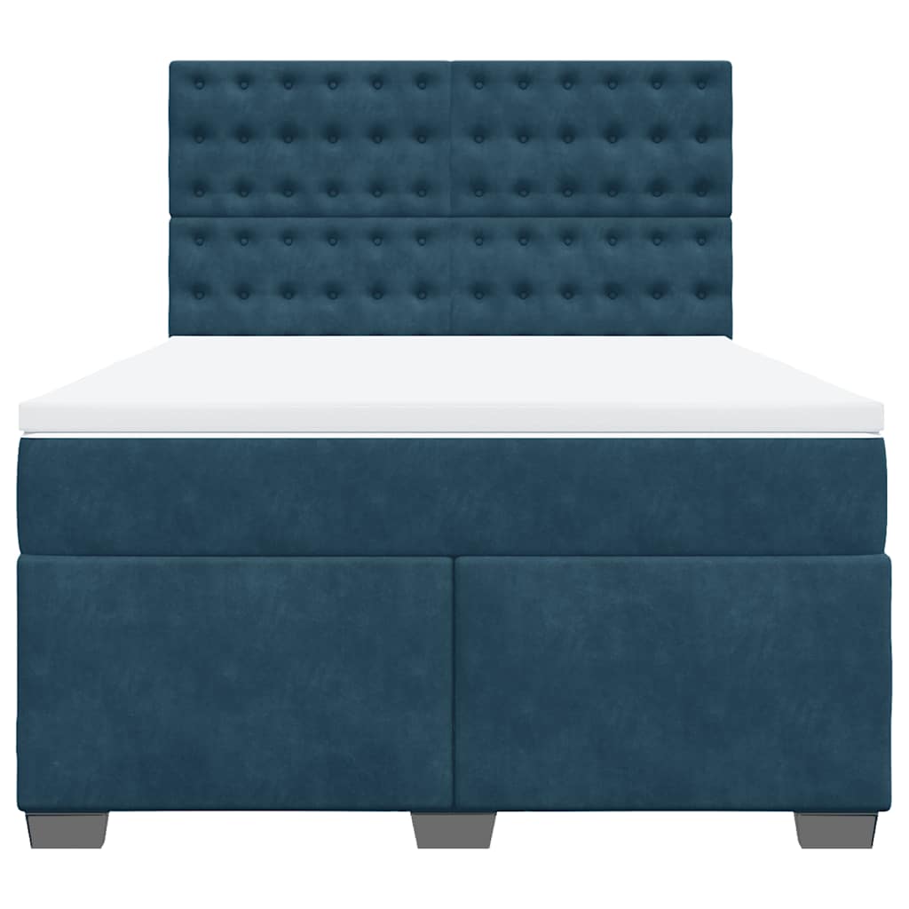vidaXL Κρεβάτι Boxspring με Στρώμα Μπλε 140x200 εκ. Βελούδινο