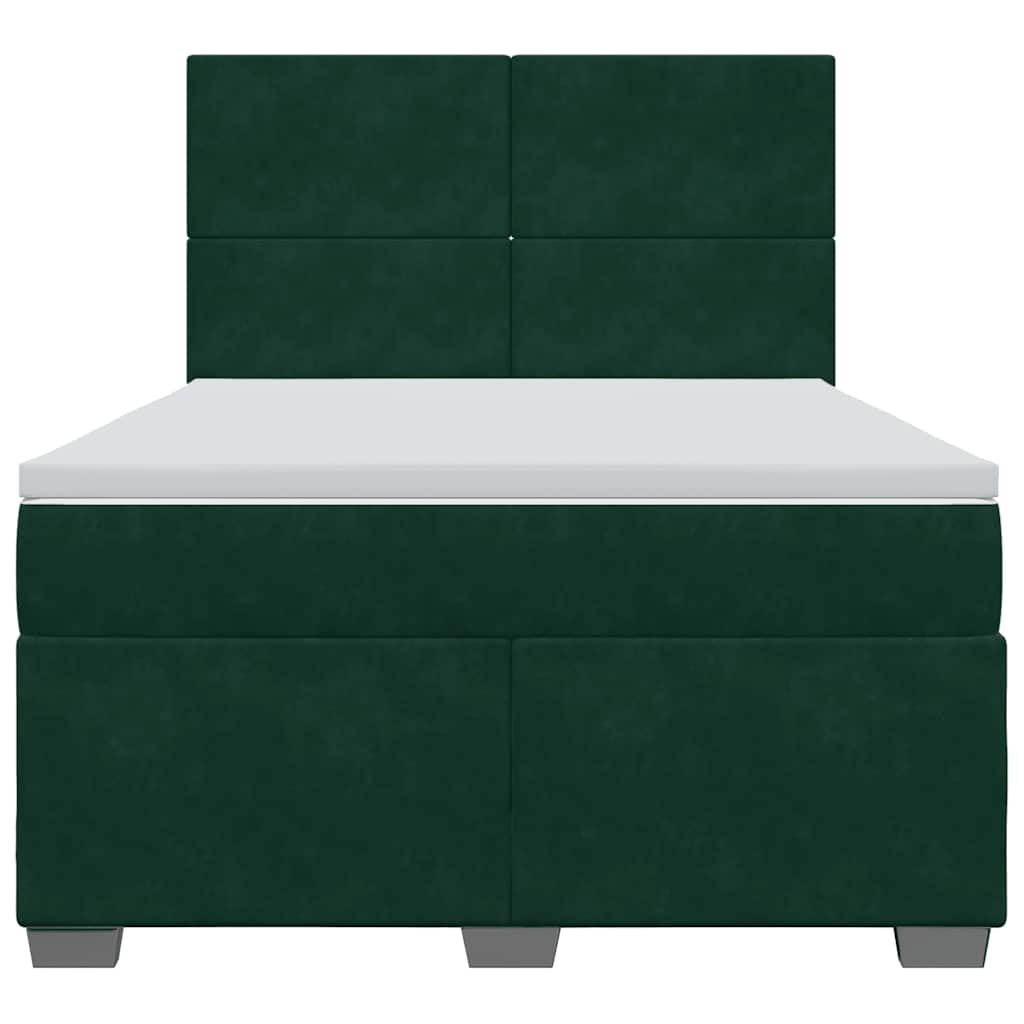 vidaXL Κρεβάτι Boxspring με Στρώμα Σκούρο Πράσινο 160x200εκ. Βελούδινο