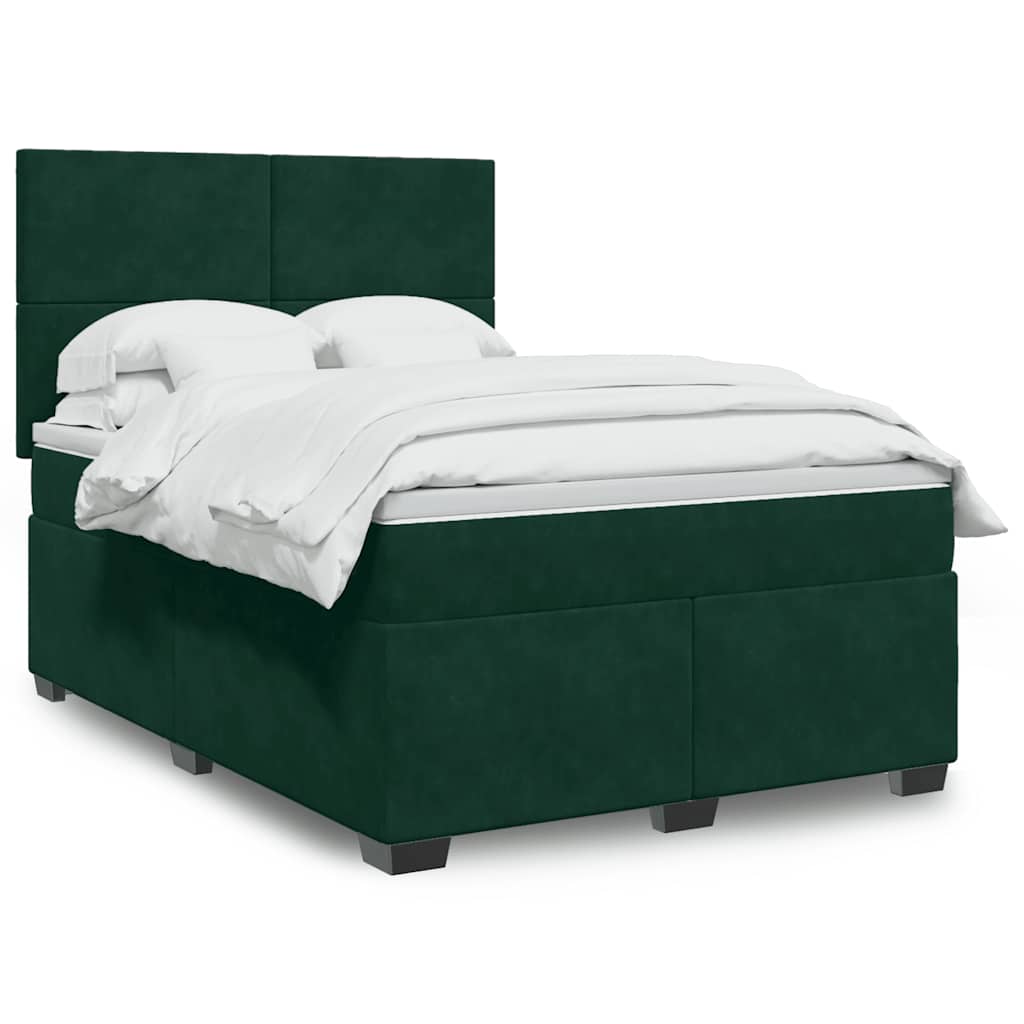 vidaXL Κρεβάτι Boxspring με Στρώμα Σκούρο Πράσινο 160x200εκ. Βελούδινο
