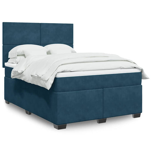 vidaXL Κρεβάτι Boxspring με Στρώμα Μπλε 160x200 εκ. Βελούδινο