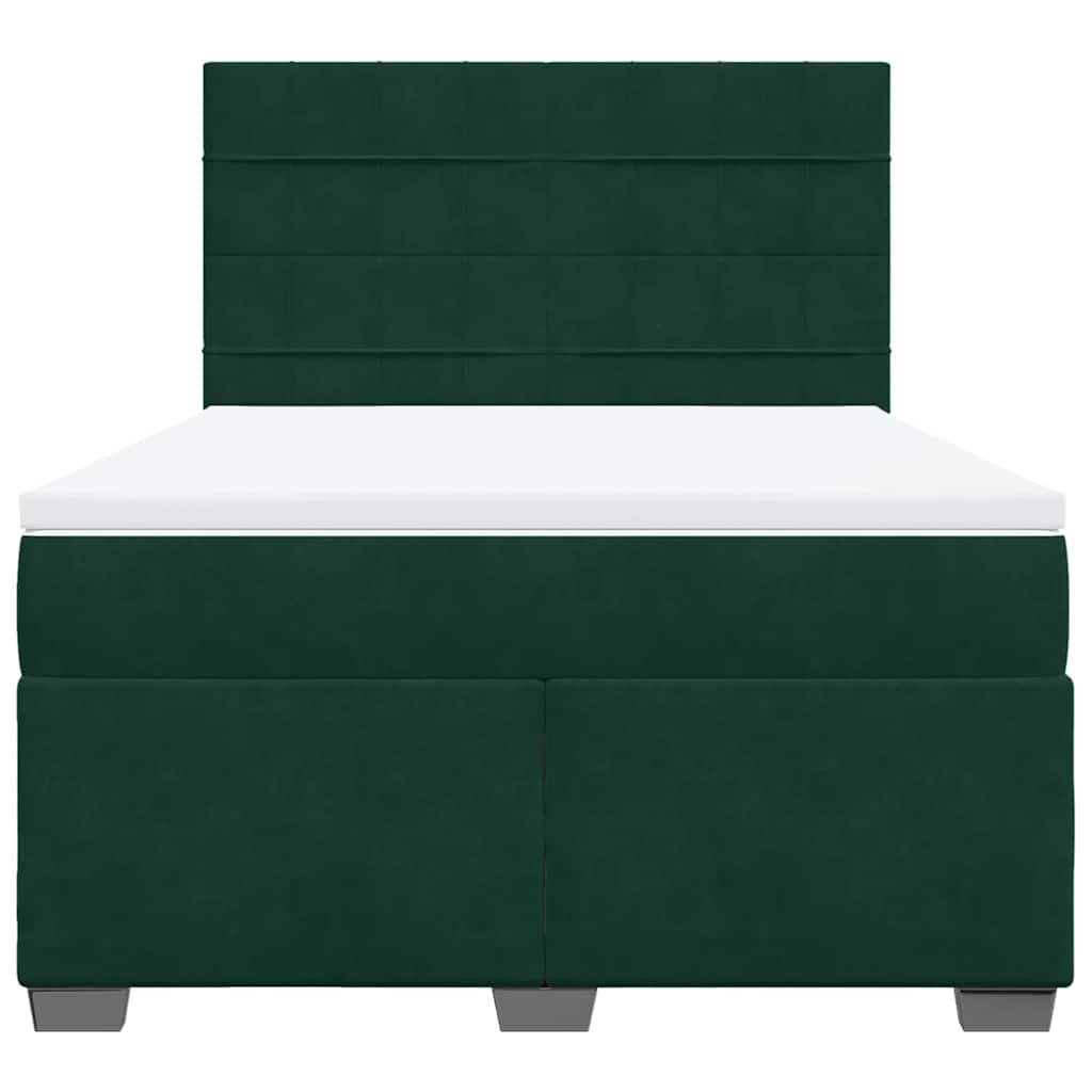 vidaXL Κρεβάτι Boxspring με Στρώμα Σκούρο Πράσινο 160x200εκ. Βελούδινο