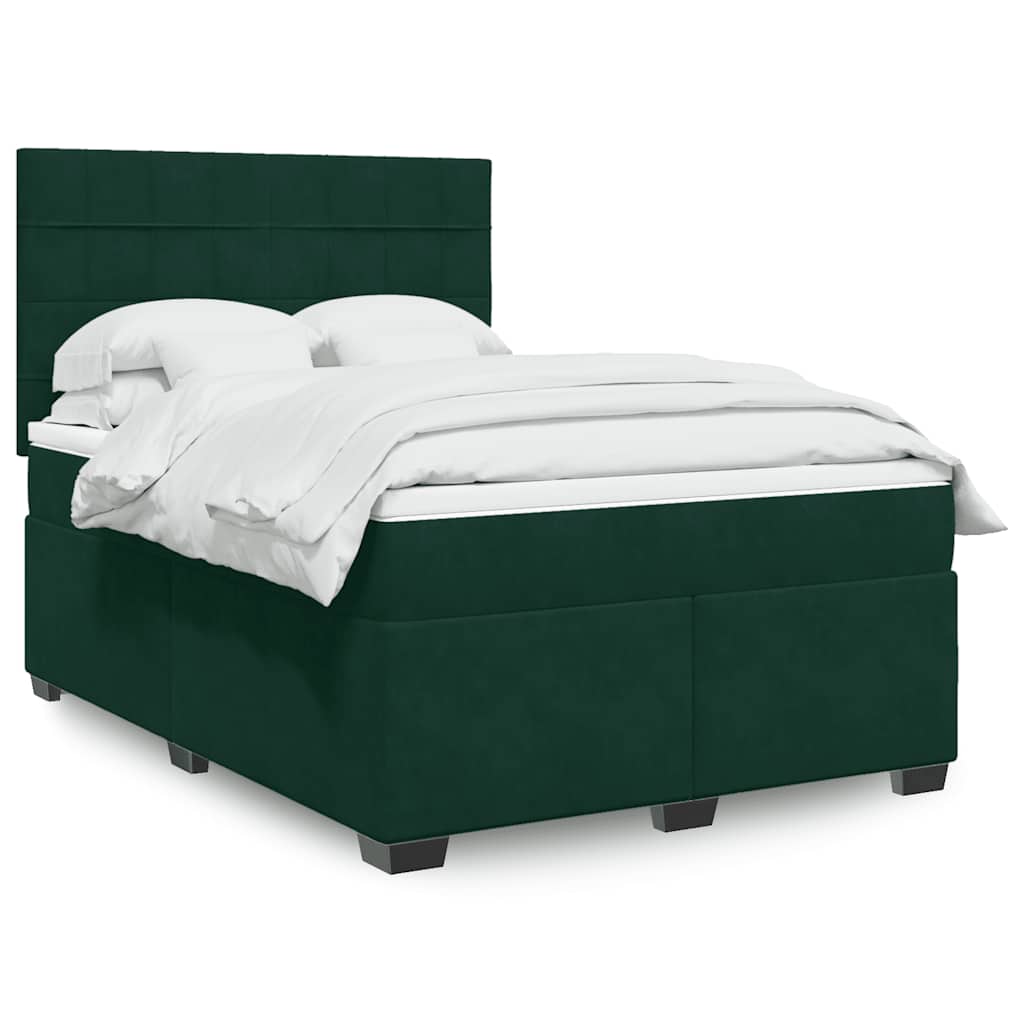vidaXL Κρεβάτι Boxspring με Στρώμα Σκούρο Πράσινο 160x200εκ. Βελούδινο