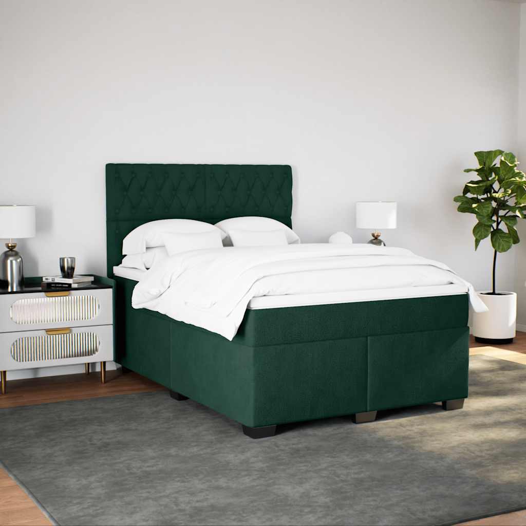 vidaXL Κρεβάτι Boxspring με Στρώμα Σκούρο Πράσινο 160x200εκ. Βελούδινο