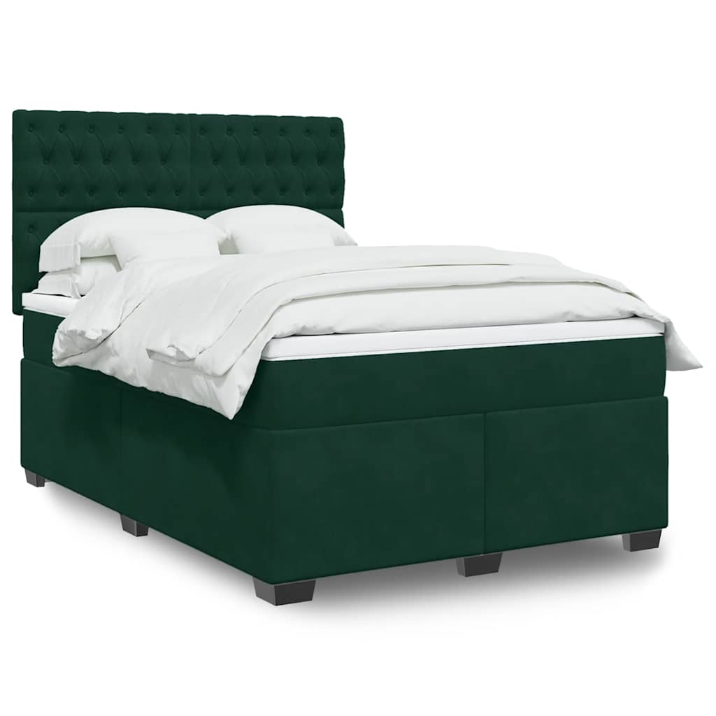 vidaXL Κρεβάτι Boxspring με Στρώμα Σκούρο Πράσινο 160x200εκ. Βελούδινο