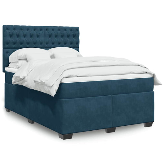 vidaXL Κρεβάτι Boxspring με Στρώμα Μπλε 160x200 εκ. Βελούδινο