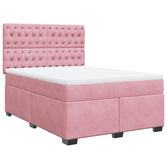 vidaXL Κρεβάτι Boxspring με Στρώμα Ροζ 160x200 εκ. Βελούδινο