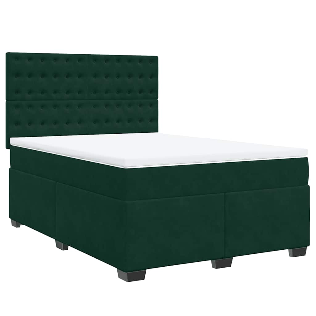 vidaXL Κρεβάτι Boxspring με Στρώμα Σκούρο Πράσινο 160x200εκ. Βελούδινο